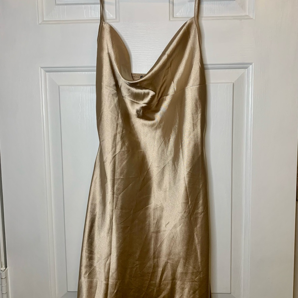 Champagne Faux Satin Mini Dress Speghetti Strap Women’s XS
